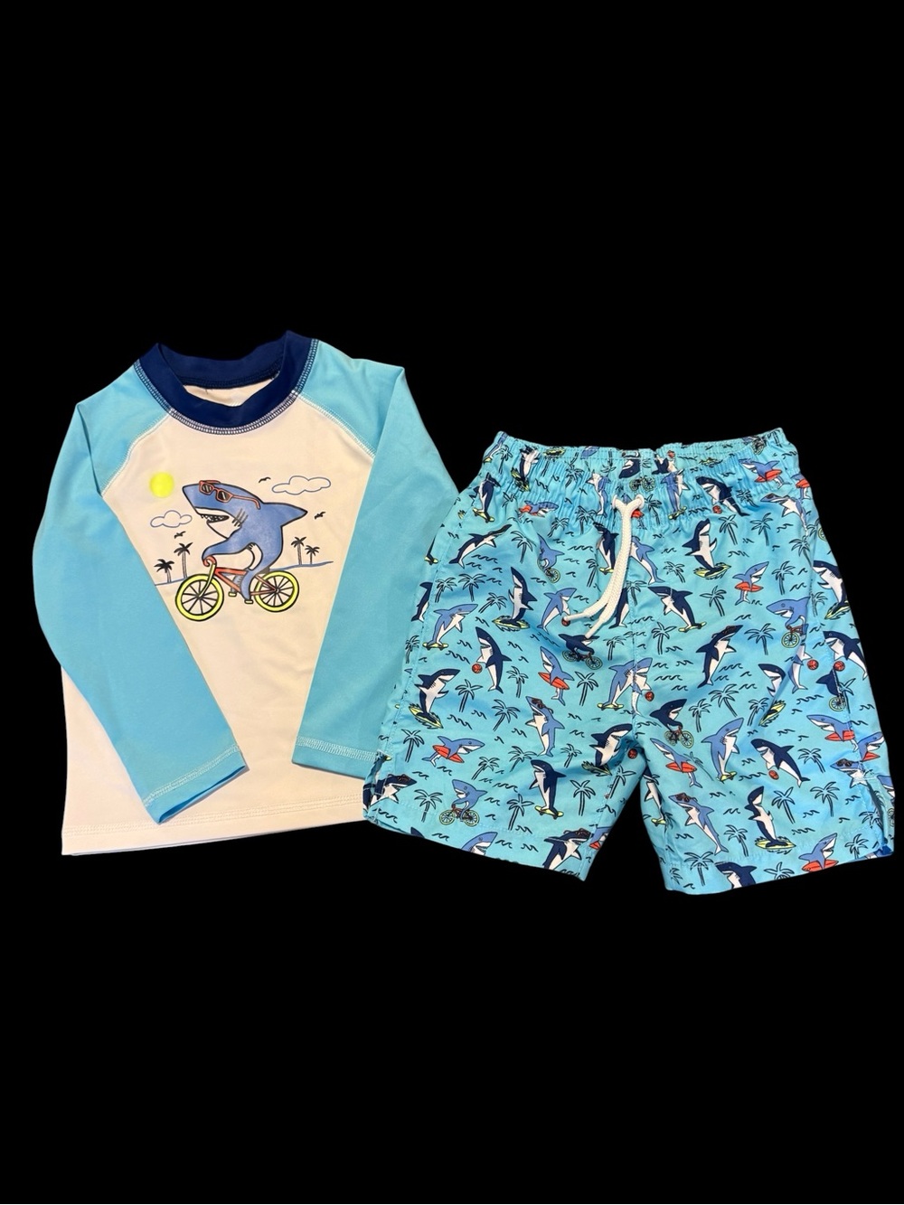 NWOT Children’s Place Shark Bike Rashguard Set with Swim Shorts